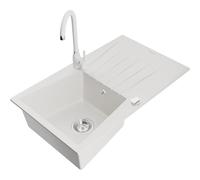 Mexen Cesar fregadero de granito de 1 seno con escurridor y grifo de cocina Telma, blanco - 6514-20-670200-20 6313 5907709160774