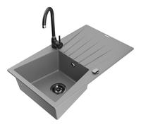 Mexen Cesar fregadero de granito de 1 seno con escurridor y grifo de cocina Telma, gris - 6514-71-670200-70-B 18438 5905315015655