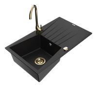 Mexen Cesar fregadero de granito de 1 seno con escurridor y grifo de cocina Telma, negro - 6514-77-670200-50 6325 5907709160897