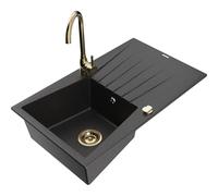 Mexen Cesar fregadero de granito de 1 seno con escurridor y grifo de cocina Telma, negro/plata - 6514-73-670200-50 18442 5905315015662