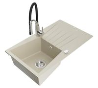 Mexen Cesar fregadero de granito de 1 senos con escurridor y grifo de cocina Aster, beige - 6514-69-73450-07 19257 5905315047205