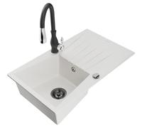 Mexen Cesar fregadero de granito de 1 senos con escurridor y grifo de cocina Savita, blanco - 6514-20-672601-70 17763 5905315035790