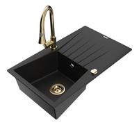 Mexen Cesar fregadero de granito de 1 tazón con escurridor y grifo de cocina Elia, negro - 6514-77-670101-50 19988 5905315030931
