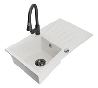 Mexen Cesar fregadero de granito de 1 tina con escurridor y grifo de cocina Elia, blanco - 6514-20-670101-70 19951 5905315030689