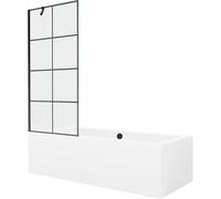 Mexen Cube bañera rectangular 170 x 80 cm con carcasa y mampara de 1 hoja 80 cm, diseño negro - 550517080X9508007077 21979 5905315201775