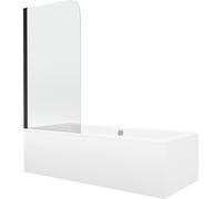 Mexen Cube bañera rectangular 170 x 80 cm con panel y mampara de 1 hoja 70 cm, transparente, negro - 550517080X9007017000 12929 5907709161641