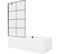 Mexen Cube bañera rectangular 170 x 80 cm con revestimiento y mampara de 1 hoja 100 cm, patrón negro - 550517080X9510007077 21981 5905315201799