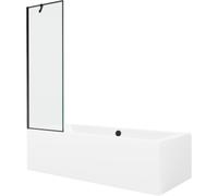 Mexen Cube bañera rectangular 180 x 80 cm con carcasa y mampara de 1 hoja 60 cm, patrón negro - 550518080X9506007070 22001 5905315201997