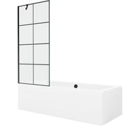 Mexen Cube bañera rectangular 180 x 80 cm con carcasa y mampara de 1 hoja 80 cm, diseño negro - 550518080X9508007077 22009 5905315202079