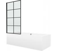 Mexen Cube bañera rectangular 180 x 80 cm con panel y mampara de 1 hoja de 80 cm, patrón negro fix - 550518080X9308007077 12975 5907709161924