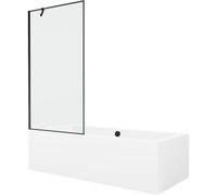 Mexen Cube bañera rectangular 180 x 80 cm con revestimiento y mampara de 1 hoja 90 cm, diseño negro - 550518080X9509007070 22004 5905315202024