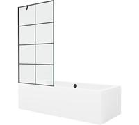 Mexen Cube bañera rectangular de 170 x 80 cm con panel y mampara de 1 hoja 90 cm, diseño negro - 550517080X9509007077 21980 5905315201782