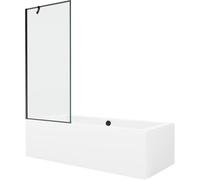 Mexen Cube bañera rectangular de 170 x 80 cm con panel y mampara de 1 hoja de 80 cm, diseño en negro - 550517080X9508007070 21973 5905315201713
