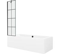 Mexen Cube bañera rectangular de 180 x 80 cm con carenado y mampara de 1 hoja de 50 cm, diseño negro - 550518080X9505007077 22006 5905315202048