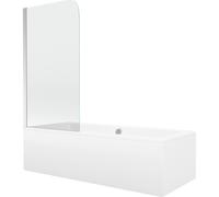 Mexen Cube bañera rectangular de 180 x 80 cm con panel y mampara de 1 hoja de 80 cm, transparente, cromo - 550518080X9008010100 12957 5907709107748