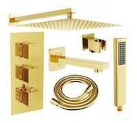Mexen Cube DR02 conjunto de ducha y bañera empotrado con rociador de 30 cm, dorado - 77503DR0230-50 6403 5907709136533