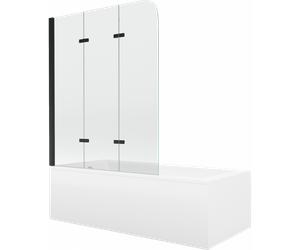 Mexen Cubik bañera rectangular 150 x 70 cm con carcasa y mampara de 3 hojas 120 cm, transparente, negro - 550315070X9012037000 12990 5907709162020
