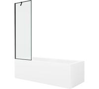 Mexen Cubik bañera rectangular 150 x 70 cm con revestimiento y mampara de 1 hoja 60 cm, patrón negro - 550315070X9506007070 22103 5905315203298