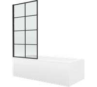 Mexen Cubik bañera rectangular 150 x 70 cm con revestimiento y mampara de 1 hoja 70 cm, patrón negro fix - 550315070X9307007077 12996 5907709162044