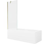 Mexen Cubik bañera rectangular 150 x 70 cm con revestimiento y mampara de 1 hoja de 70 cm, transparente, dorado 22092 5905315203182