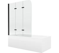 Mexen Cubik bañera rectangular 150 x 70 cm con revestimiento y mampara de 3 paneles 120 cm, transparente, negro 12990 5907709162020