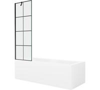 Mexen Cubik bañera rectangular 160 x 70 cm con panel y mampara de 1 hoja 60 cm, patrón negro - 550316070X9506007077 22139 5905315203656