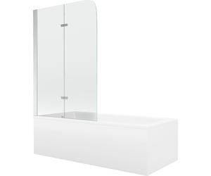 Mexen Cubik bañera rectangular 160 x 70 cm con revestimiento y biombo de 2 hojas 100 cm, transparente, cromo 13027 5907709162167