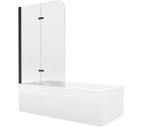 Mexen Cubik bañera rectangular 160 x 70 cm con revestimiento y pantalla de 2 hojas 100 cm, transparente, negro 13029 5907709162174