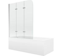 Mexen Cubik bañera rectangular 160 x 70 cm con revestimiento y pantalla de 3 hojas 120 cm, transparente, cromo 13030 5907709107717