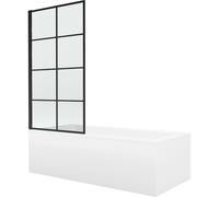 Mexen Cubik bañera rectangular 170 x 70 cm con carcasa y pantalla plegable de 1 hoja 80 cm, patrón negro 13076 5907709162426
