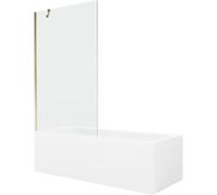 Mexen Cubik bañera rectangular 170 x 70 cm con panel frontal y mampara de 1 hoja 100 cm, transparente, dorado 22155 5905315202918