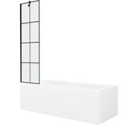 Mexen Cubik bañera rectangular 170 x 70 cm con revestimiento y mampara de 1 hoja 50 cm, patrón negro - 550317070X9505007077 22168 5905315203045