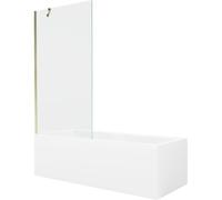 Mexen Cubik bañera rectangular 170 x 70 cm con revestimiento y mampara de 1 hoja 90 cm, transparente, dorado 22154 5905315202901