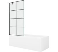 Mexen Cubik bañera rectangular de 160 x 70 cm con revestimiento y mampara de 1 hoja de 90 cm, patrón negro 22142 5905315203687