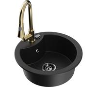 Mexen Diego fregadero de granito de 1 compartimento con grifo de cocina Elia, negro - 6512-77-670101-50-B 19896 5905315030306