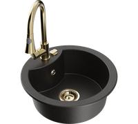 Mexen Diego fregadero de granito de 1 compartimento con grifo de cocina Elia, negro/dorado metálico - 6512-75-670101-50 19885 5905315030191