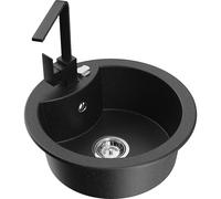 Mexen Diego fregadero de granito de 1 compartimento con grifo de cocina Rita, negro/plata metálico - 6512-73-670300-70 17518 5905315019936