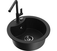 Mexen Diego fregadero de granito de 1 cuba con grifo de cocina Flora, negro - 6512-77-670401-70-B 20903 5905315060945