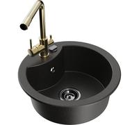 Mexen Diego fregadero de granito de 1 cubeta con grifo de cocina Duero, negro/oro metálico - 6512-75-671600-50-B 18185 5905315025081