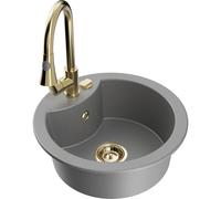 Mexen Diego fregadero de granito de 1 cubeta con grifo de cocina Elia, gris - 6512-71-670101-50 19876 5905315030108