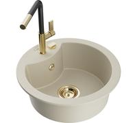 Mexen Diego fregadero de granito de 1 cubeta con grifo de cocina Flora, beige - 6512-69-670401-57-G 20866 5905315060570