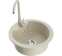 Mexen Diego fregadero de granito de 1 cubeta con grifo de cocina Telma, beige - 6512-69-670200-69 6285 5907709160491