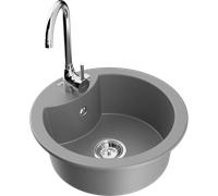 Mexen Diego fregadero de granito de 1 cubeta con grifo de cocina Telma, gris - 6512-71-670200-00 6286 5907709160507