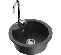 Mexen Diego fregadero de granito de 1 cubeta con grifo de cocina Telma, negro moteado - 6512-76-670200-00 6292 5907709160569