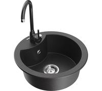 Mexen Diego fregadero de granito de 1 cubeta con grifo de cocina Telma, negro moteado - 6512-76-670200-76 6293 5907709160576