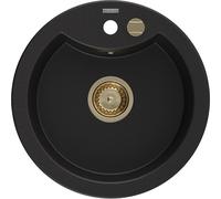 Mexen Diego fregadero de granito de 1 seno 488 x 480 mm, negro, sifón dorado - 6512481000-77-G 16201 5905315012104