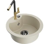 Mexen Diego fregadero de granito de 1 seno con grifo de cocina Flora, beige - 6512-69-670401-57-B 20867 5905315060587