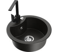 Mexen Diego fregadero de granito de 1 seno con grifo de cocina Rita, negro/dorado metálico - 6512-75-670300-70 17529 5905315019981