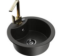 Mexen Diego fregadero de granito de 1 seno con grifo de cocina Rita, negro/metalizado dorado - 6512-75-670300-50-B 17525 5905315019967