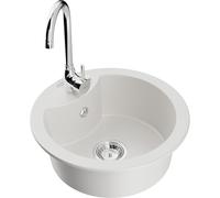 Mexen Diego fregadero de granito de 1 seno con grifo de cocina Telma, blanco - 6512-20-670200-00 6282 5907709160460